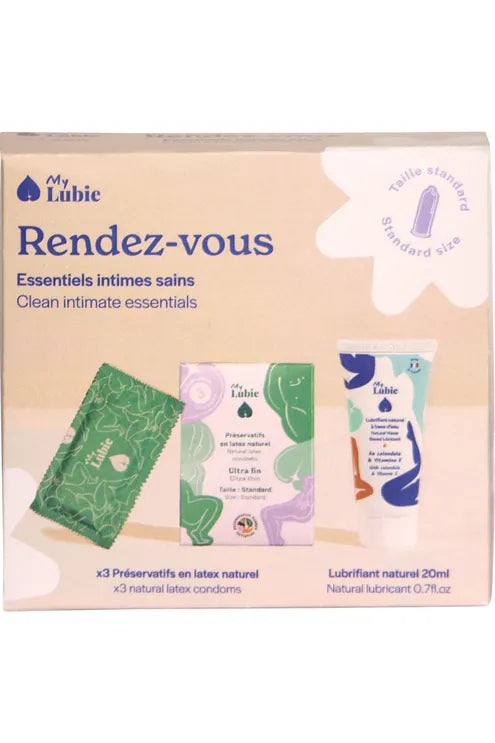 Kit Rendez-vous: 3 preservativi fire, vegani e naturali + un lubrificante idrico naturale da 20 ml